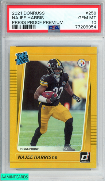 2021 PANINI DONRUSS NAJEE HARRIS #259 PRESS PROOF PREMIUM ROOKIE RC PSA 10 77209954